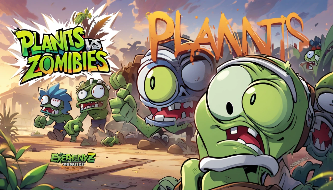 Plants vs. Zombies,text saying "Plants Vs Zombies",extremly detailed
