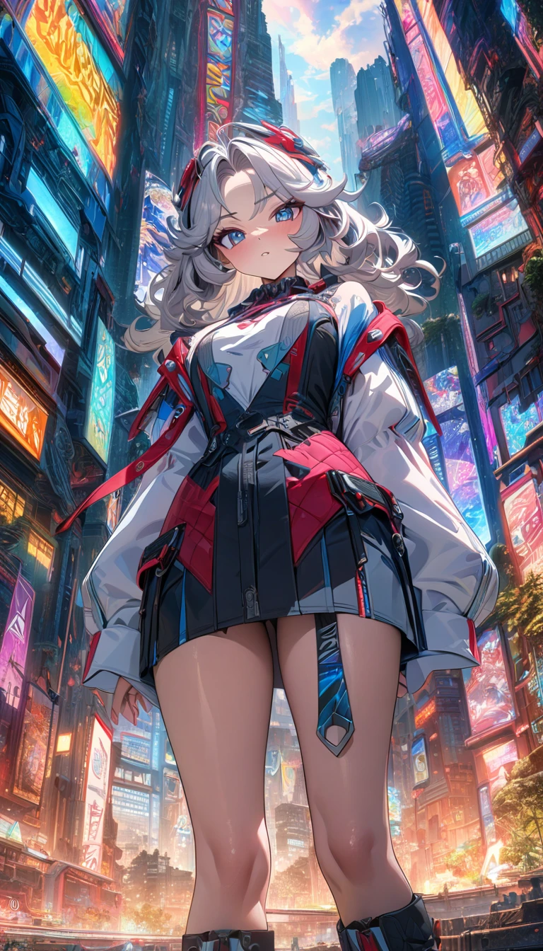 ((masterpiece, best quality)), very aesthetic, ultra detailed, intricate details, highly detailed, UHD, HDR, 8K, perfect face, 1girl, Nicole, zenless zero zone, neon city, detailed background, vibrant environment background, (newest anime art style)