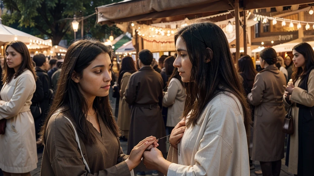 A powerful and moving scene illustrating Luke 8:43-48. In the foreground, Jesus is standing with a compassionate and serene expression. A woman, who has been suffering from bleeding for twelve years, is seen reaching out to touch the hem of Jesus' garment. Her face reflects a mix of desperation and hope. As she touches His robe, a gentle glow or light emanates from the point of contact, symbolizing her healing. The background features a crowd of people, some looking on in surprise and others with expressions of awe and reverence. The setting is a bustling marketplace or village square, with simple buildings and stalls in the background. The overall atmosphere is one of faith, divine intervention, and the transformative power of Jesus' compassion.