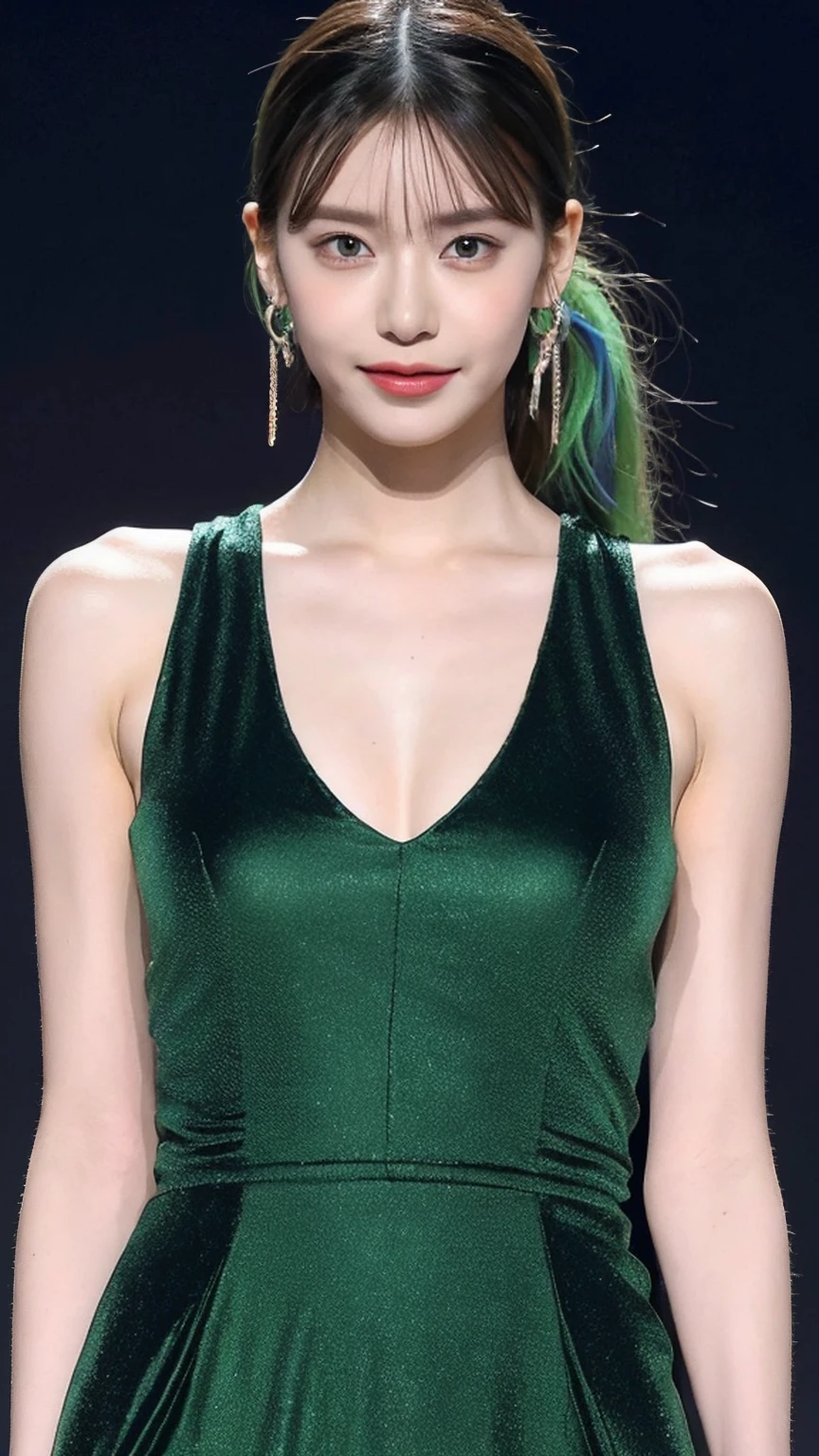 8K, Highest quality, Intricate details, Super detailed, Ultra-high resolution, masterpiece, Close-up shot, (whole body: 1.1), thin, smile, (compensate: 0.4), (fluffy purple eyes: 1.21), (()), One girl, alone, 1 Girl, ((Green Hair, bangs, High Ponytail)), Close-up shot, , ((expensive)), (((Healthy Body))), (((Slim face))), Sharp Face, (()) ,(Detailed face), Sharp Face, Small lips, ,
((,Long dress )), , ((,)),Detailed face, Detailed chest, , ((Large Breasts, Huge breasts )), , Tight waist, skinny, expensive , 175 cm expensive, Muscular, belly button, Exposed belly, Pointed Chest,, 引き締まったthin腹筋を持つ美しい女の子: 1.4, Six Pack Abs: 1.4, Breast Botox, big, Perfect body, Detailed legs, (( Dark Background)), Black background,