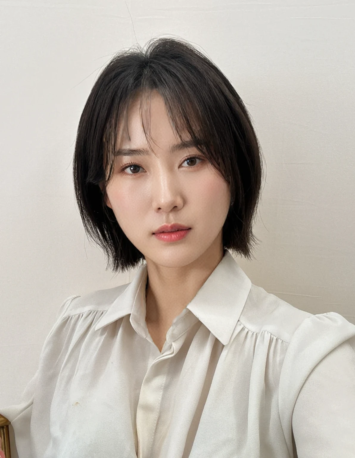 Best Quality, 8k, Masterpiece, (Portrait: 1.3), (photo realistic:1.4), (hyper realistic:1.4), Sharp Focus, looking at viewer, (smoother lighting:1.1), (increase cinematic lighting quality:0.9), realistic lighting, backlighting, light on face, ray trace, (brightening light:1.2), (Increase quality:1.4), sharp detail, (best quality real texture skin:1.4), finely detailed eyes, black_eyes, finely detailed face, 25 year old Korean woman