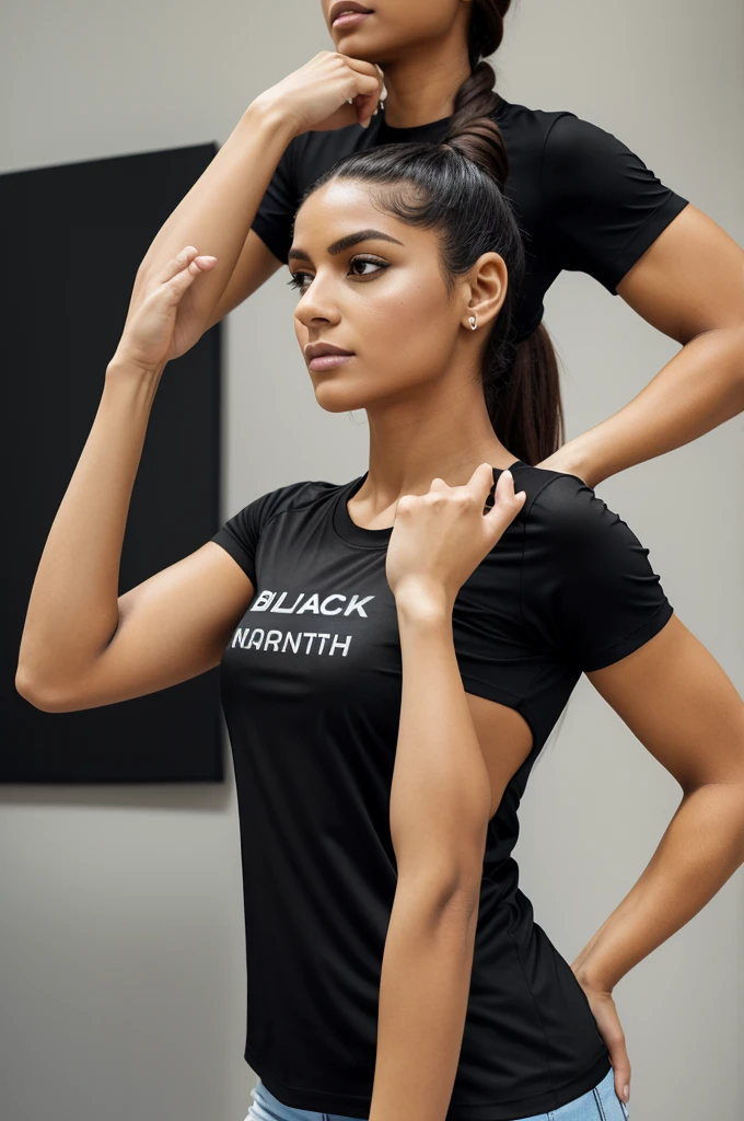 A black sports t-shirt for women and men with a design by a beauty artist
, with subtle figures on the edges, with a logo on the torso and a number 13 on the.t-shirt abdomen