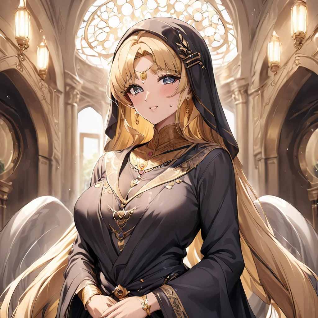 1 tall lovestruck nun. long Blonde hair. busty. praying. hearts. heart eyes.