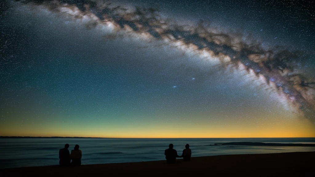 starry sky with two people in silhouette and a milky in the background, looking out into the cosmos, absolutely outstanding image, humanity like cosmic structure, lost in the immensity of space, humans exploring, endless cosmos in the background, visible planets in the sky, the milky way in the sky, an amazing photo, creation of the universe, scientific photo, galaxies in the sky