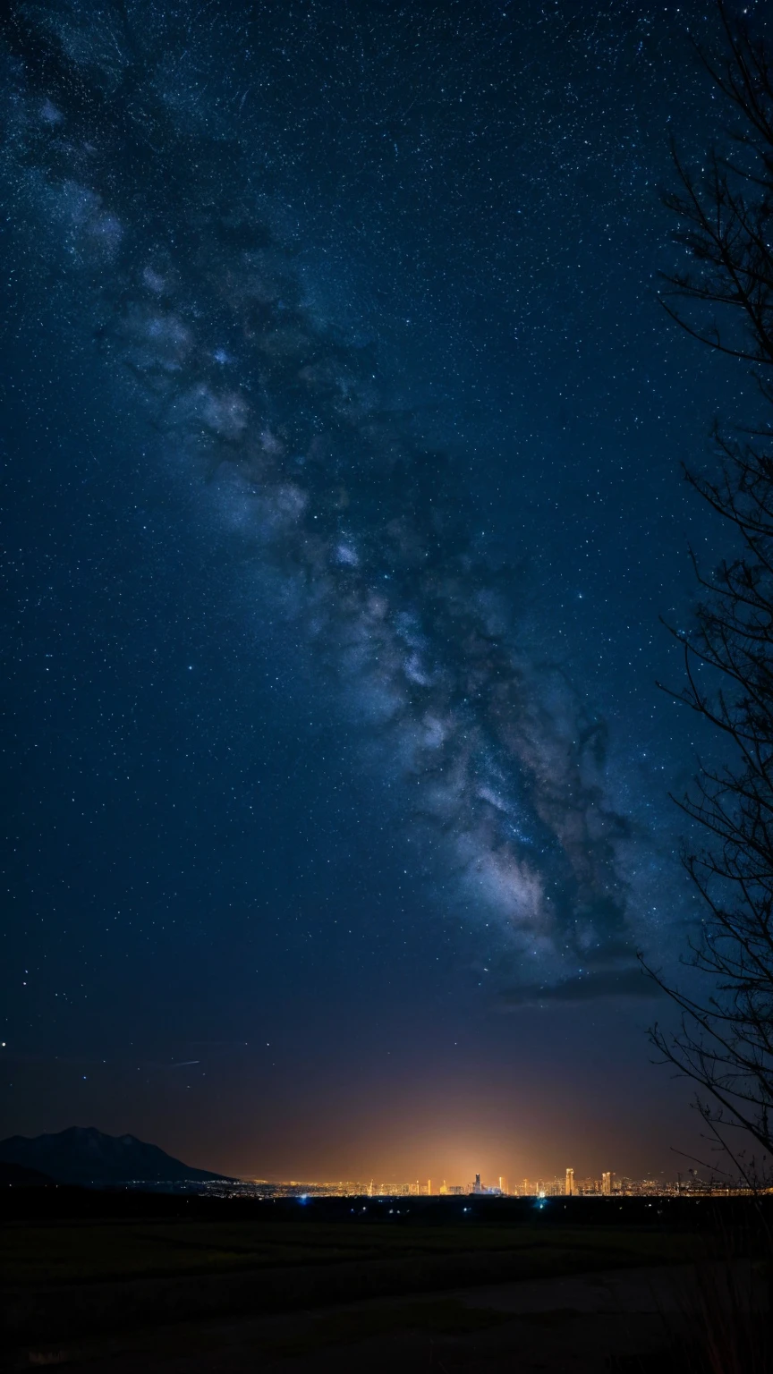 川と山のある風景を描いた星Moonlit Night画, Starry Skyの夜, Night view, Moonlit Night, Twinkling distant stars, Natural scenery at night, moonlight, Moonlit Nightscape, Stars shining in the distance, Starry Sky, Mystical Night