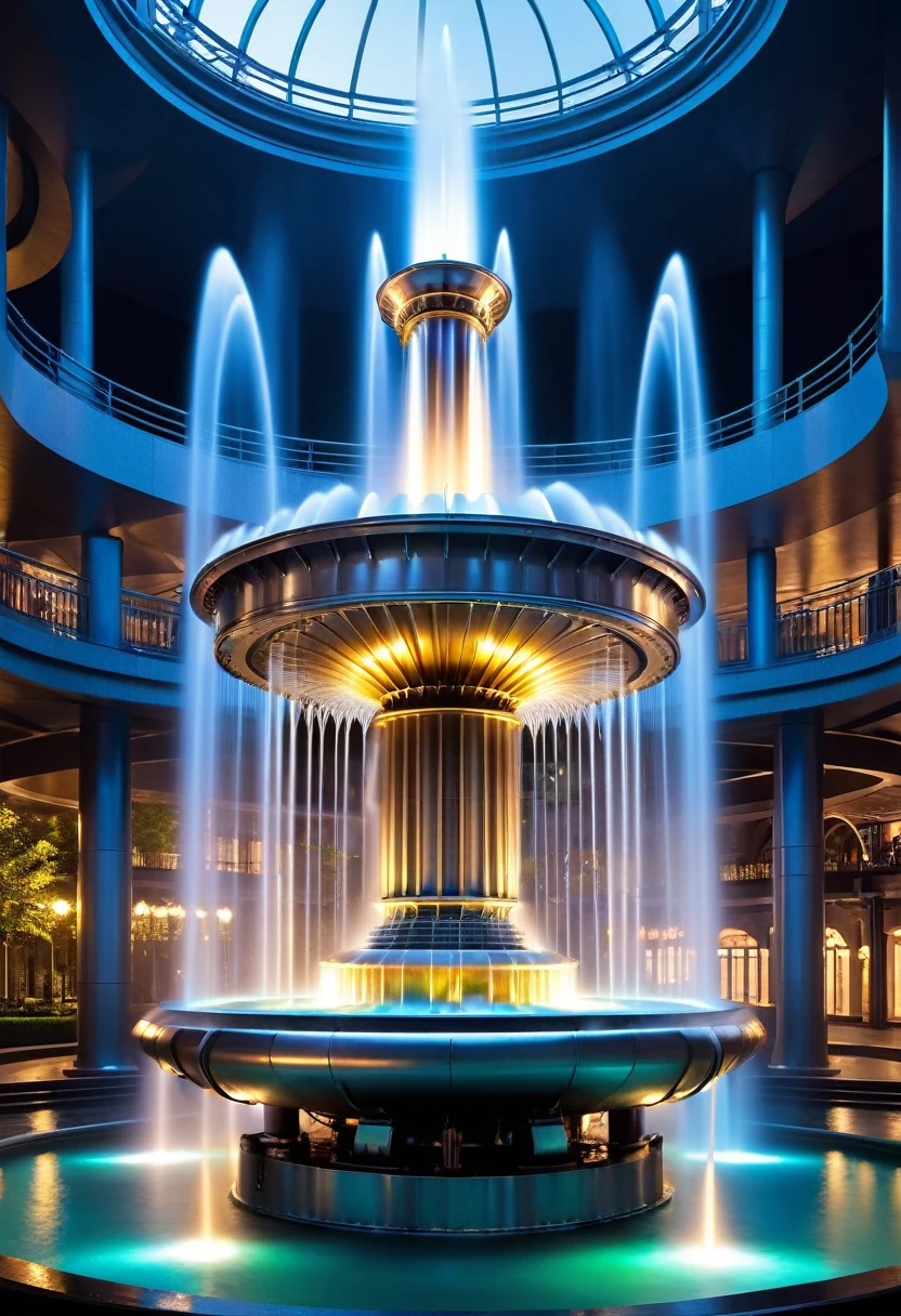 Spectacular futuristic sci-fi night fountain。Fountain spouting from a steam engine，shining silver water column，The whole fountain looks mysterious and high-tech。 The shape of the fountain&#39;s water column is also very futuristic..，(Line art:1.5)，Colored lines，Figures woven with metal thread，Woven with metal thread，Model shooting style,Abstract Painting, (Highly detailed CG synthesis 8k wallpaper), From the intricate rainbow of smoke overhead、A storm of chaotic lines rises, Stylized abstract portrait of a beautiful girl,Heavy Metal Style，Postmodern Industrial Style，Ultra-realistic，Sculptural image of a beautiful woman made of thin metal wire, golden curve structure, female sculpture made of wire, spiral dripping gold, metal curve composition, Winding Road, abstract female sculpture, small whirlpool, Abstract Sculpture, twist, rotate, intricate metal wire, spiral, long exposure photography, Line Smooth, Complex Light