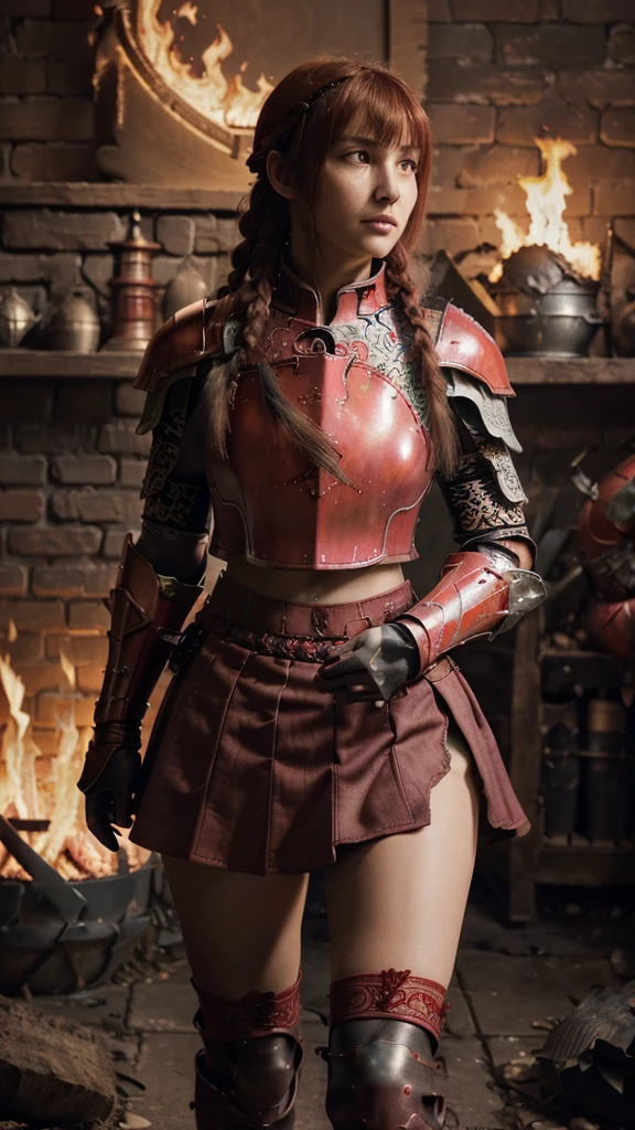Very beautiful woman、、(Detailed face)、Realistic Skin、((Fire Knight)), (((Red Armor: 1.25)))、((((Black armor with very delicate and intricate decoration))) ) 、((Smooth photo)),(Girl Astepeace RAW Photo Details:1.25), (highest quality:1.6), (High resolution:1.5), (Realistic:1.75), 8K resolution, Canon EOS R5, 50mm, Absurd , Highly detailed, Cinema Lighting, Medieval European Battlefield 、 the fire snake in the back is huge ..dustfire((battle)) 、 RPG World 、 Final Fantasy 、 (((Decorated skirt))) 、 Thigh-high socks 、 Shin Guards 、 night 、 ((bangs too long) )、((One braid of long thick dark red hair))、Get a six-pack、Torn Cloak、Beautiful Armor、(((Giant Sword) ))、In battle、The wind blows、(((Inferno fills the entire area )))、(((Leading a large group of red knights)))、(((Knight Commander)))、Armor with a Phoenix motif、Old scars on right cheek: 1.2、((Fire fire))