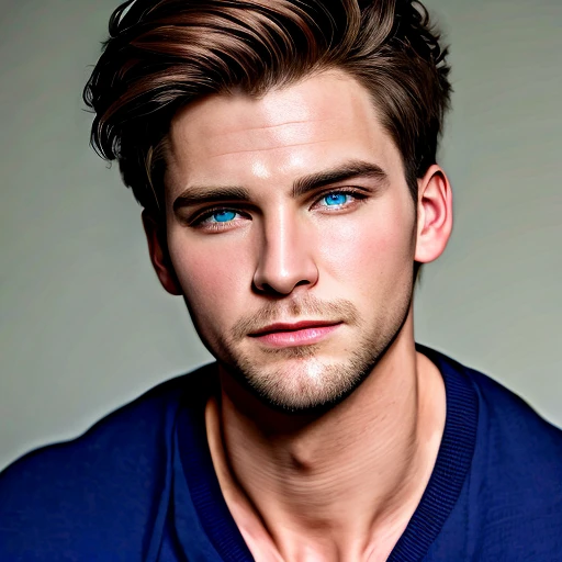 (masterpiece, Highest quality:1.2), 1 person, alone, Handsome face, Perfect Face, Brown Hair, blue eyes.