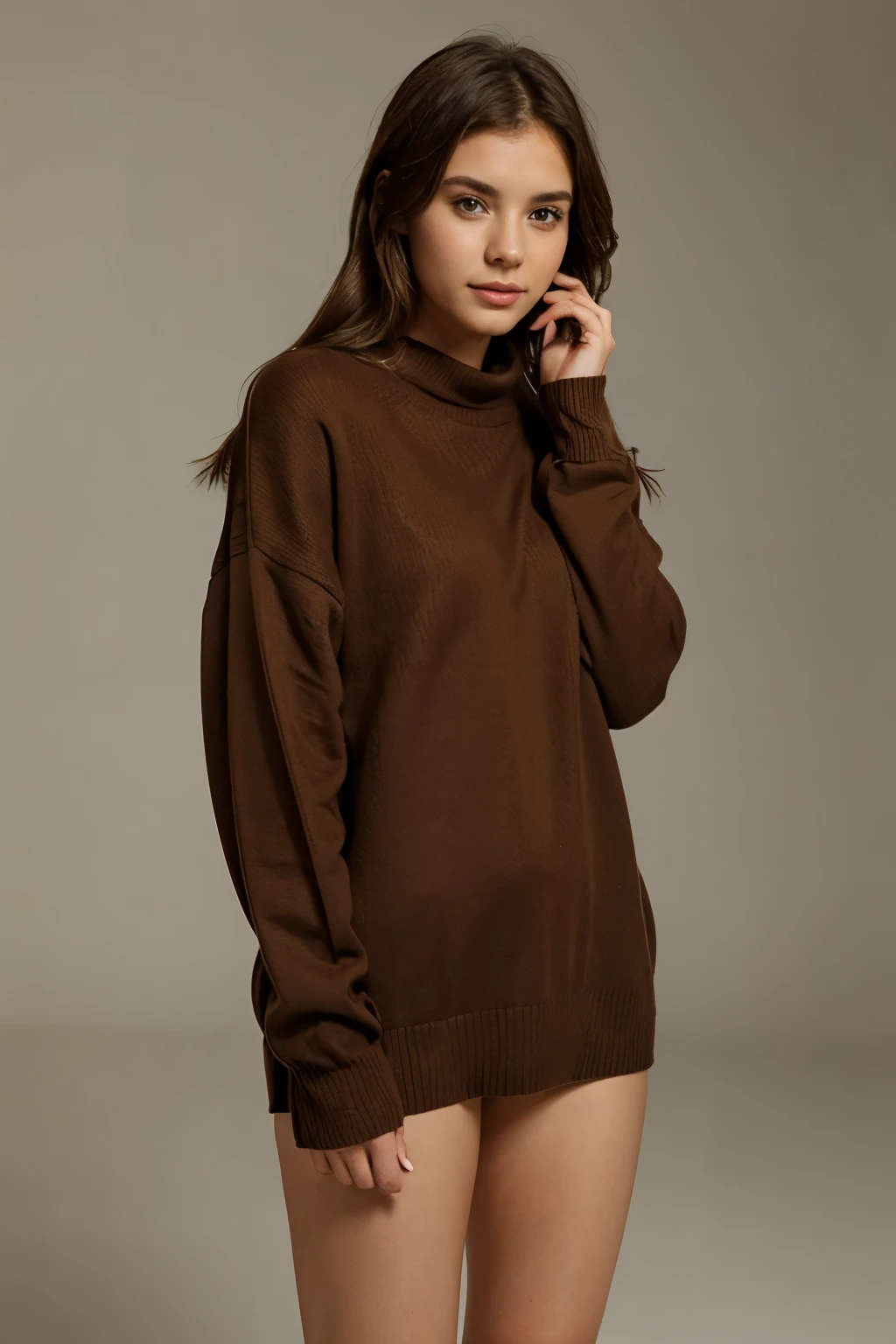 Girl Brown with Long Sleeve Sweater