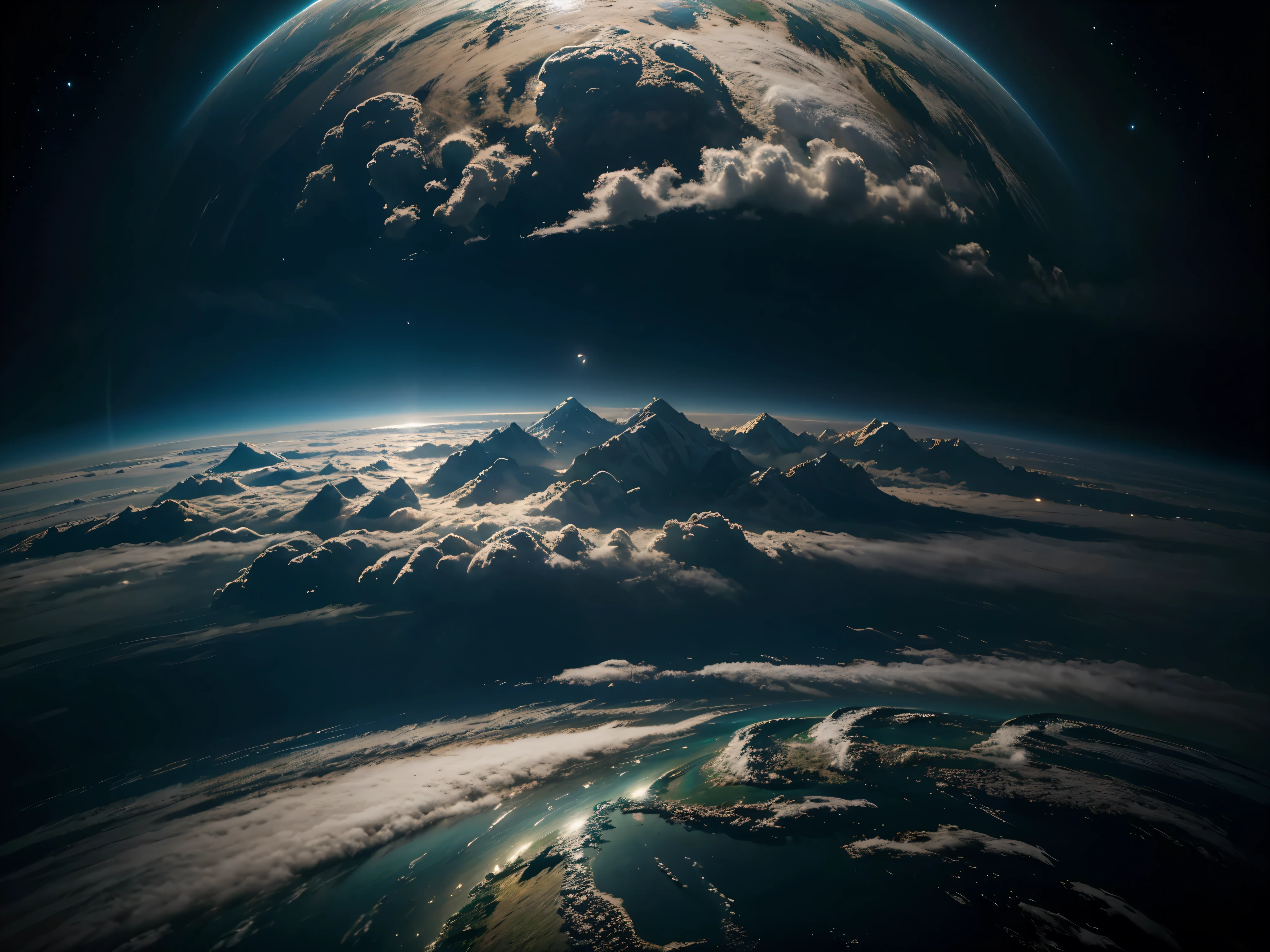 a breathtaking view of planet earth from space, realistic, detailed, highly detailed, photorealistic, dramatic lighting, cinematic, cinematic angle, awe-inspiring, majestic, epic, glowing atmosphere, swirling clouds, blue oceans, green landmasses, stunning details, realistic textures, ultra-detailed, 8k, best quality