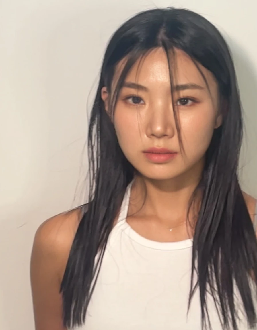 Best Quality, 8k, Masterpiece, (Portrait: 1.3), (photo realistic:1.4), (hyper realistic:1.4), Sharp Focus, looking at viewer, (smoother lighting:1.1), (increase cinematic lighting quality:0.9), realistic lighting, backlighting, light on face, ray trace, (brightening light:1.2), (Increase quality:1.4), sharp detail, (best quality real texture skin:1.4), finely detailed eyes, black_eyes, finely detailed face, 25 year old Korean woman

