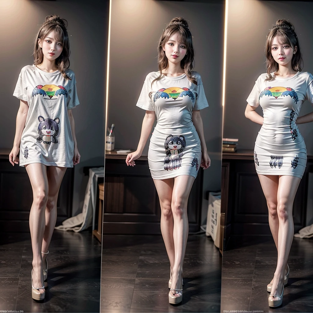 White and Bright Red, (Masterpiece 8K TopQuality:1.2) (ProfessionalPhoto:1.37) ExtremelyDetailed (((FullBody, KAWAII girl with HUGE boobs:1.37)) in (WHITE cotton T-shirt dress:1.28) with (LifeSize her portrait printed on it:1.37)) detailed (Delicate cotton textures) SEXY PUNIPUNI Body PerfectLighting ((Studio Dark GRAY Background) with (Oodles Dazzling RainbowColor Particles:1.26)) BREAK (((NOGIZAKA FaceVariations))), Extremely Detailed (very KAWAII Face), Childish CaptivatingGaze Stunning ParfectEyes ElaboratePupils with (SparklingHighlights:1.28), DoubleEyelids with (Detailed Voluminous LongEyelashes:0.88), Small GlossyRedLips with BeautifulDetails, CoquettishTongue, PUNIPUNI RosyCheeks, Radiant PearlSkin with Transparency, Glowing DowneyHair . { (Dynamic Joyful expressions LifeLike Rendering:1.4) | (:d) }, (large eyes:-1) .