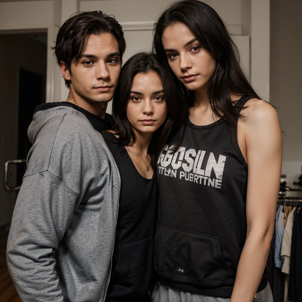 Selfie of a woman with a black tank top and  and a man with a sweatshirt next to her