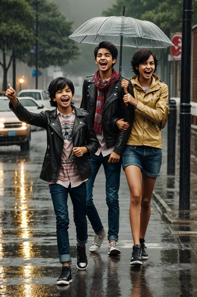 Fun young rebels in the rain
