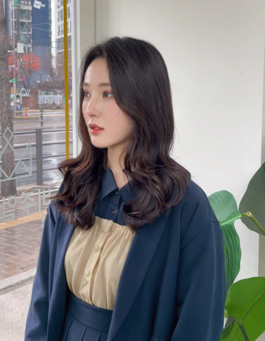 Best Quality, 8k, Masterpiece, (Portrait: 1.3), (photo realistic:1.4), (hyper realistic:1.4), Sharp Focus, looking at viewer, (smoother lighting:1.1), (increase cinematic lighting quality:0.9), realistic lighting, backlighting, light on face, ray trace, (brightening light:1.2), (Increase quality:1.4), sharp detail, (best quality real texture skin:1.4), finely detailed eyes, black_eyes, finely detailed face, 25 year old Korean woman, (white dress_shirt:1.4), (Create an image maintaining the original base model hairstyle:1.5)