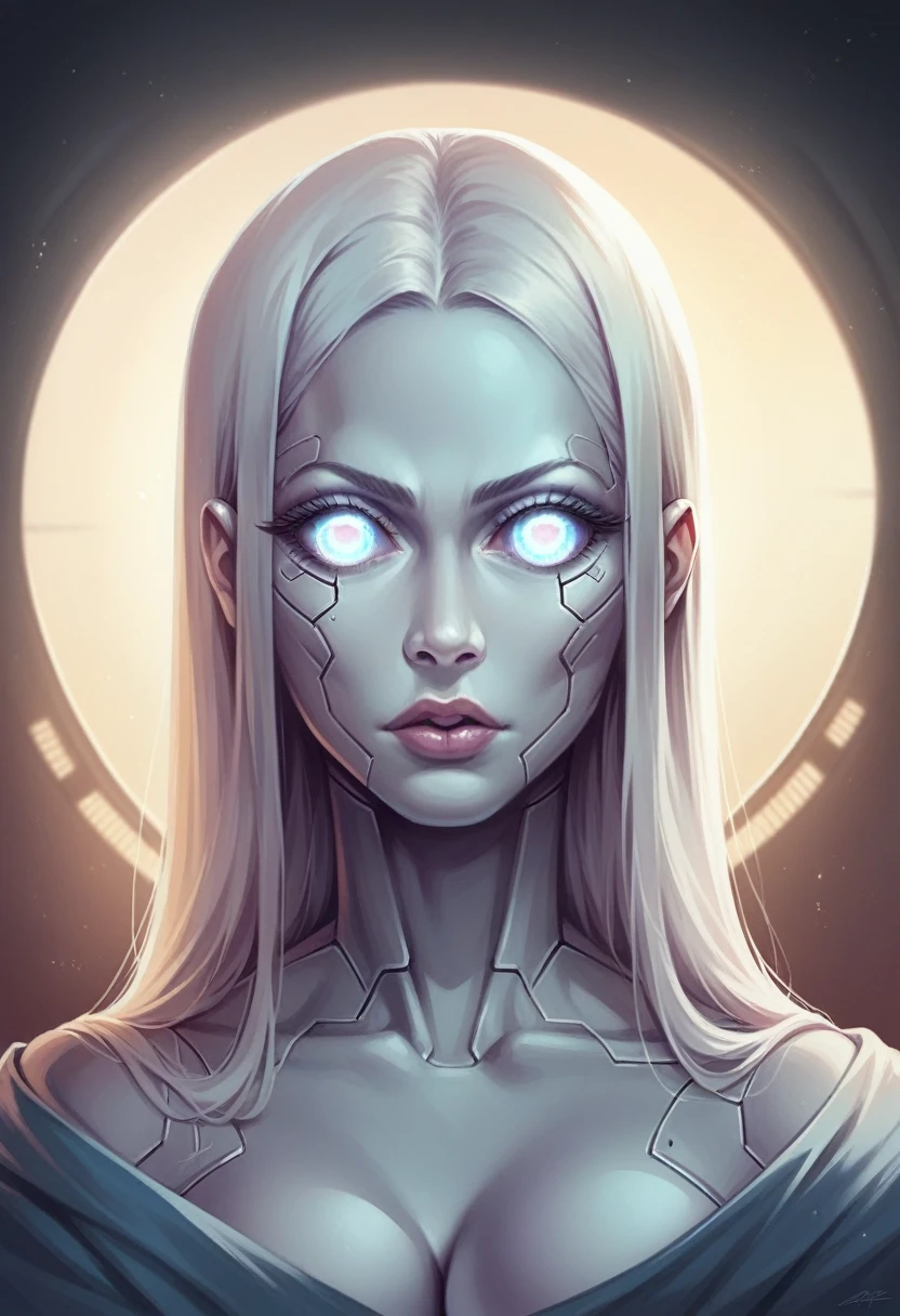cyberpunk cyborg portrait, 1 female, sexy, mechanical body, realistic partially visible skin, colossal, panties 1.5, blanche, gradient color, high-class texture, detailed eyes, beautiful detailed lips, extremely detailed face and eyes, long eyelashes, cinematic lighting, dramatic lighting, fantasy, digital art, hyper realistic, masterpiece, 8k, photorealistic