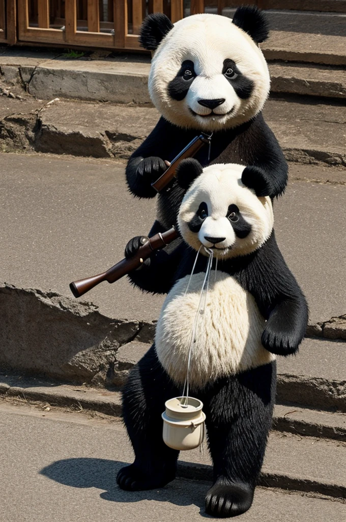create a photo of a panda dressed drip with an ak 47
