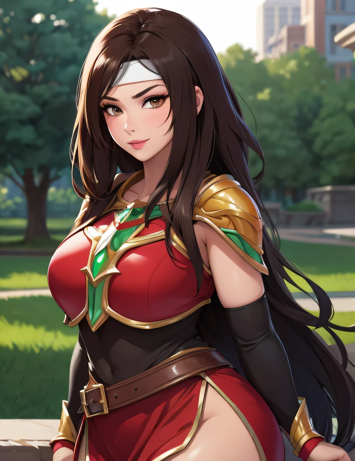 altena, headband, headband 2.0, shoulder armor, pauldrons, red breastplate, pelvic curtain, pelvic curtain, belt, elbow gloves, arm guard, thighhighs, garter straps, brown hair, (masterpiece, best quality, 8k, HD, ultra-detailed), realistic style, garden 2.0, looking at viewer 2.0, blushing, beautiful eyes, facing camera 2.0, face shot 2.0,  very sexy smile 2.0, very luscious lips 2.0, very heavy eyeshadow 2.0, very heavy makeup 2.0, very thick lips 2.0, very glossy lips 2.0, very pouty lips 2.0, lustrous skin 2.0, shiny skin 2.0, very beautiful 2.0, very curvy 2.0, very sexy 2.0, very thick 2.0, skindentation 2.0, very sexy smile 2.0, very luscious lips 2.0, face shot 2.0, facing camera 2.0, very heavy eyeshadow 2.0, very heavy makeup 2.0, round face, very thick lips 2.0, very glossy lips 2.0, very pouty lips 2.0, lustrous skin 2.0, shiny skin 2.0, very beautiful 2.0, very curvy 2.0, very sexy 2.0, very thick 2.0, very gigantic lips 2.0, very sexy smile 2.0, very luscious lips 2.0, very heavy eyeshadow 2.0, very heavy makeup 2.0, round face, very thick lips 2.0, very glossy lips 2.0, very pouty lips 2.0, lustrous skin 2.0, shiny skin 2.0, very beautiful 2.0, very curvy 2.0, very sexy 2.0, very thick 2.0, very toned 2.0, very sexy smile 2.0, very luscious lips 2.0, very toned 2.0, very toned 2.0, very sexy smile 2.0, very luscious lips 2.0, wide hips 2.0, very gigantic thighs 2.0, very small waist 2.0, very thick thighs 2.0, skindentation 2.0, very heavy eyeshadow 2.0, very heavy makeup 2.0, round face, very thick lips 2.0, very glossy lips 2.0, very pouty lips 2.0, lustrous skin 2.0, shiny skin 2.0, very beautiful 2.0, very curvy 2.0, very sexy 2.0, very thick 2.0, very gigantic breasts 2.0, very sexy 2.0, very gigantic lips 2.0,, very thick thighs 2.0, hourglass waist 2.0, face shot 2.0, very close up shot 2.0, face shot 2.0, very close up shot 2.0, face shot 2.0, very close up shot 2.0, face shot 2.0, very close up shot 2.0, face shot 2.0, very close up shot 2.0,