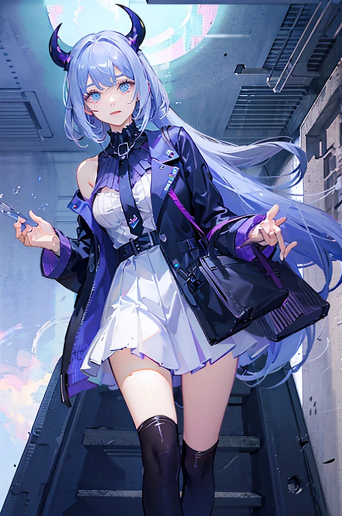 purple、Light blue gradient hair、Light blue eyes Female Devil