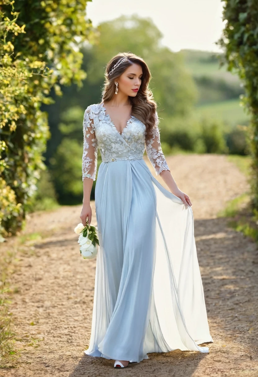 Romantic style, beautiful woman, beautiful accessories, full length, real,