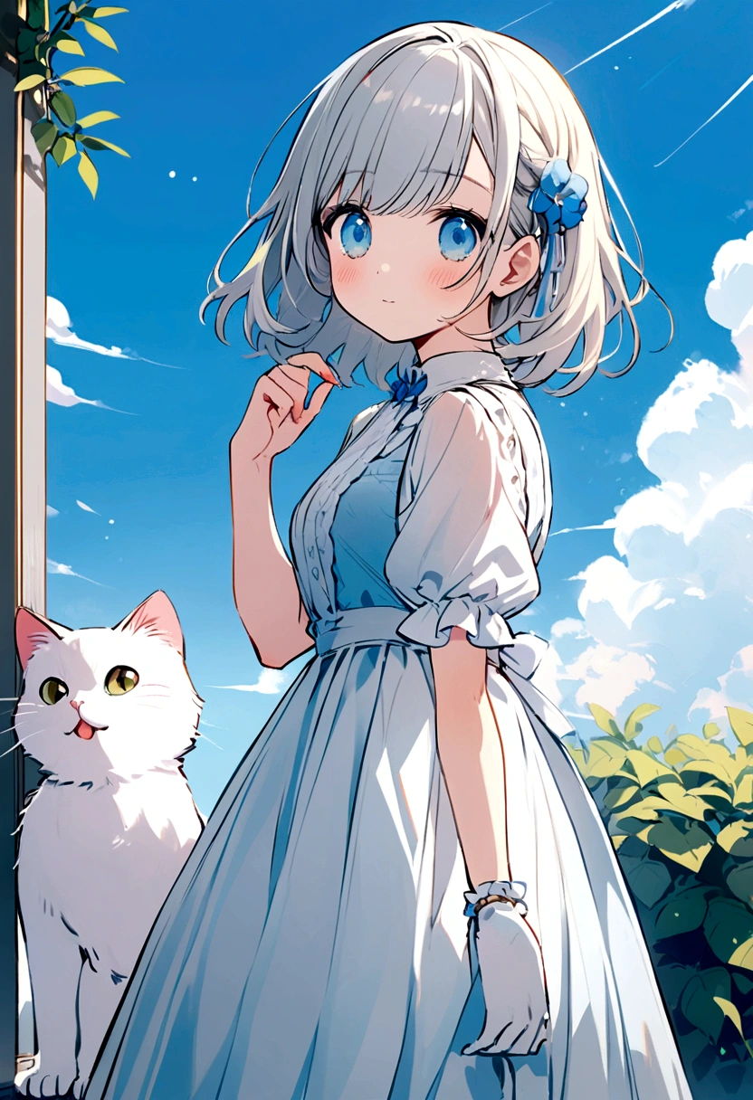 Cute white cat、blue sky