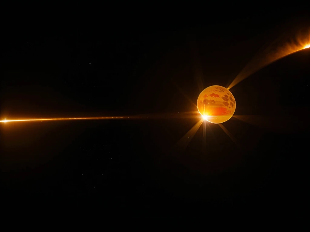 Creates very bright sun in space, black space background. The sun emits sound waves.