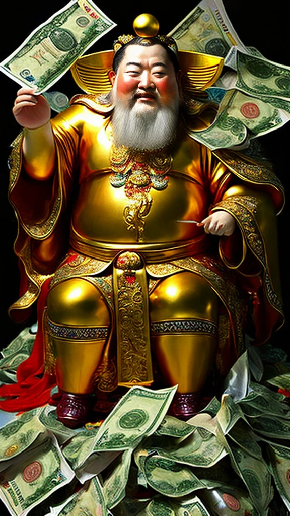 Zhao Gongming, the God of Wealth,Realistic,Surrounded by money,Falling into the cornucopia,