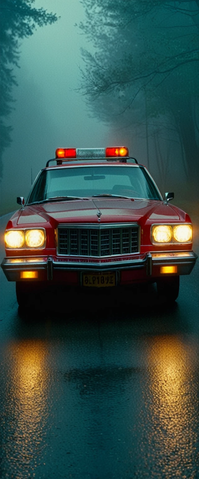 cinematic film still of  In the 1980's a christine red car with headlights on in a foggy area in a scene from a horror christine movie,no humans,ground vehicle,motor vehicle,car,vehicle focus , realistic,realism, detailed, perfection,perfect,filmic,retro,vintage,classic,different haircut,different look,different style,different people, 1980's style , 1980 style, shallow depth of field, vignette, highly detailed, high budget, bokeh, cinemascope, moody, epic, gorgeous, film grain, grainy