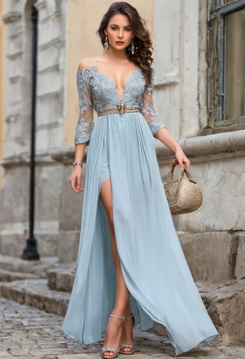 Romantic style, beautiful woman, beautiful accessories, full length, real,