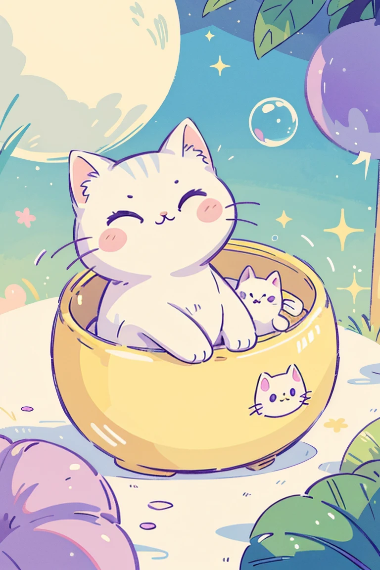there is a cartoon carousel with a lot of little cats on it, peach and goma style, cute:2, kawaii aesthetic, pastel cute slime, cute colorful adorable, cute art style, dreamy illustration, soft anime illustration, blurry and dreamy illustration, seasons!! : 🌸 ☀ 🍂 ❄, cute illustration, inspired by Cherryl Fountain, cute digital art, omori --auto --s2