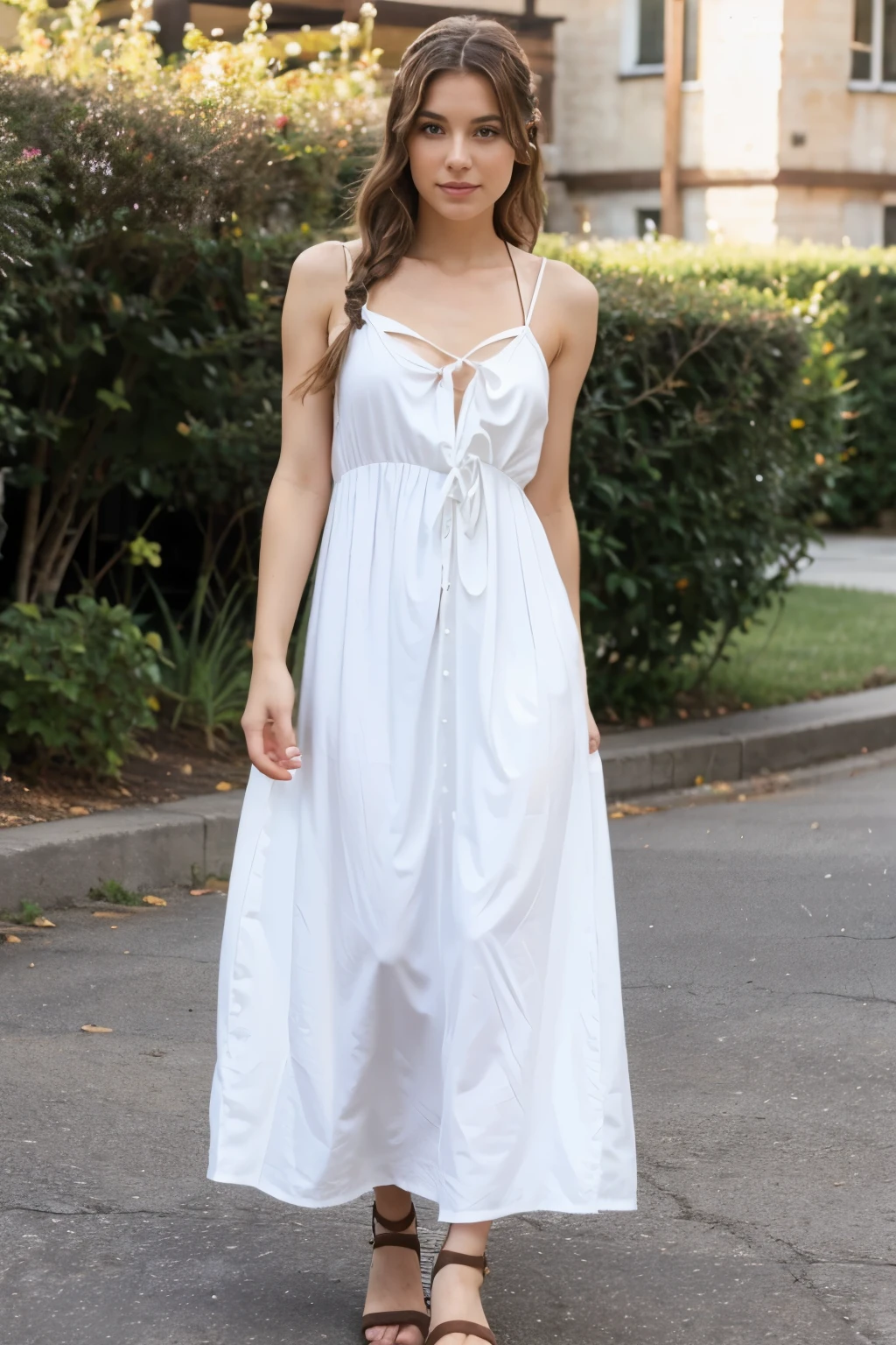 White girl with long knot strap dress