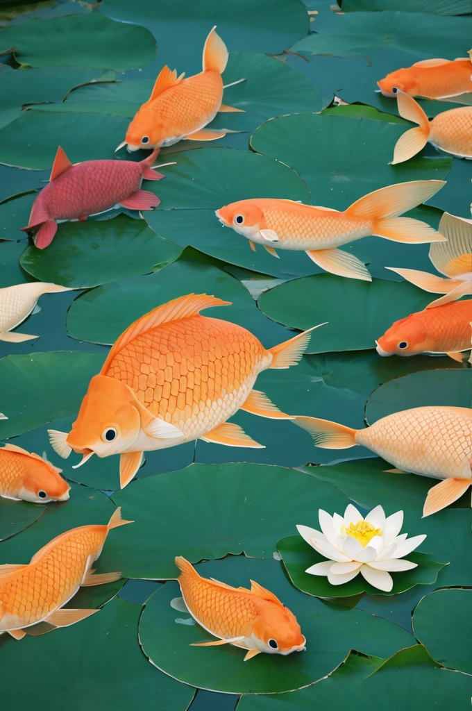 Lotus and carp illustration