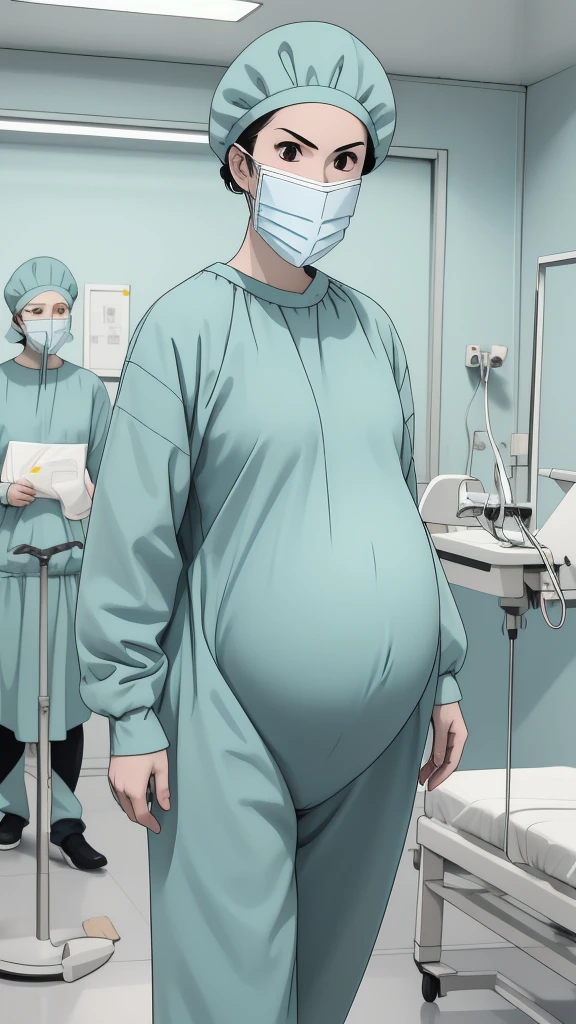 masterpiece, highest quality, (RAW photo, best quality), 1girl, frown, pale skin, shy eyes, big breasts, pregnant, stand, natural lighting, solo, hospital, in the operating room, surgical bet,
ray kasugano, pregnant with big belly, (give a score of 9_give a score of 8_give a score of 7) long sleeve surgical gown, surgical cap, cover ears, surgical mask, long surgical gloves, 