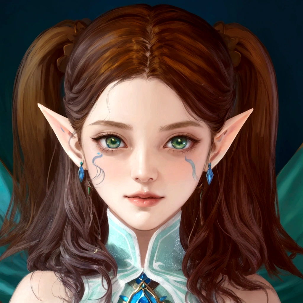 There is a digital drawing of a girl wearing a fairy costume, elf girl, Highly detailed fantasy character, elf princess, Portrait of an elf, Female elves, Lineage 2 Revolution Style, a Portrait of an elf, Portrait of an elf queen, Smirking elf character, alluring elf princess knight, 매우 아름다운 Portrait of an elf