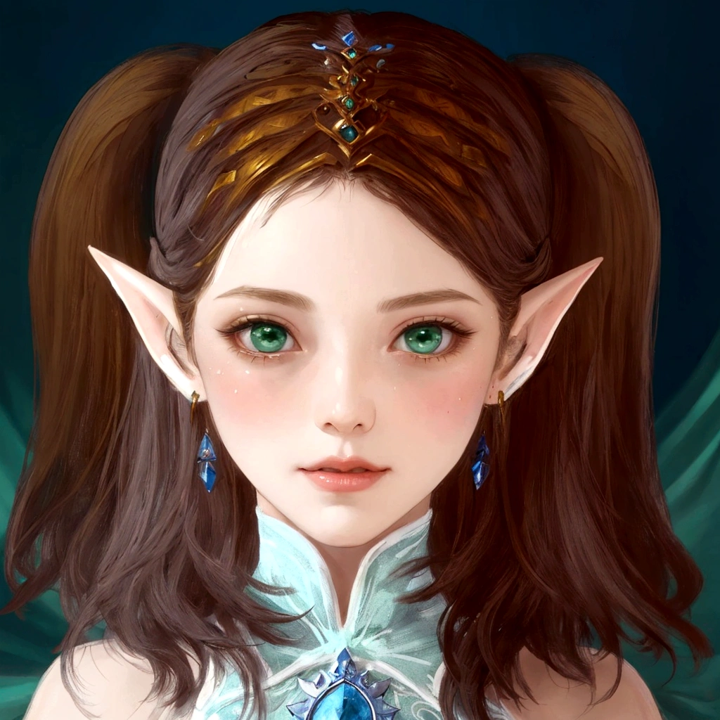 There is a digital drawing of a girl wearing a fairy costume, elf girl, Highly detailed fantasy character, elf princess, Portrait of an elf, Female elves, Lineage 2 Revolution Style, a Portrait of an elf, Portrait of an elf queen, Smirking elf character, alluring elf princess knight, 매우 아름다운 Portrait of an elf