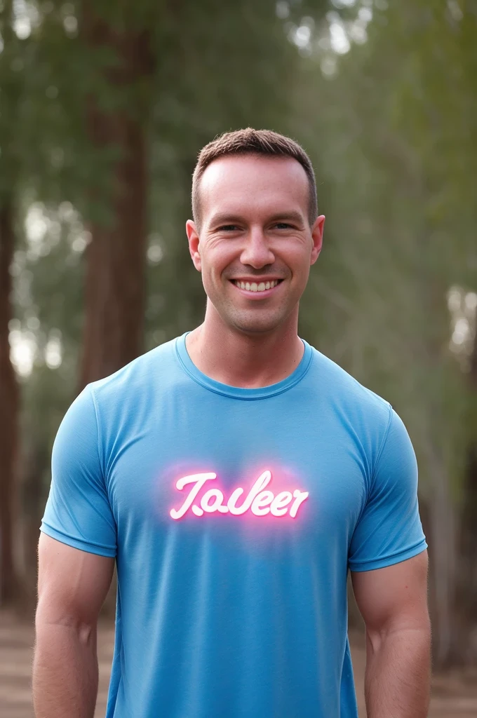 a man (Todder9) wearing colorful rave clothes (logo shirt), short hair, detailed skin, fill lighting, street photography, rave party neon lights spotlight, at festival rave 