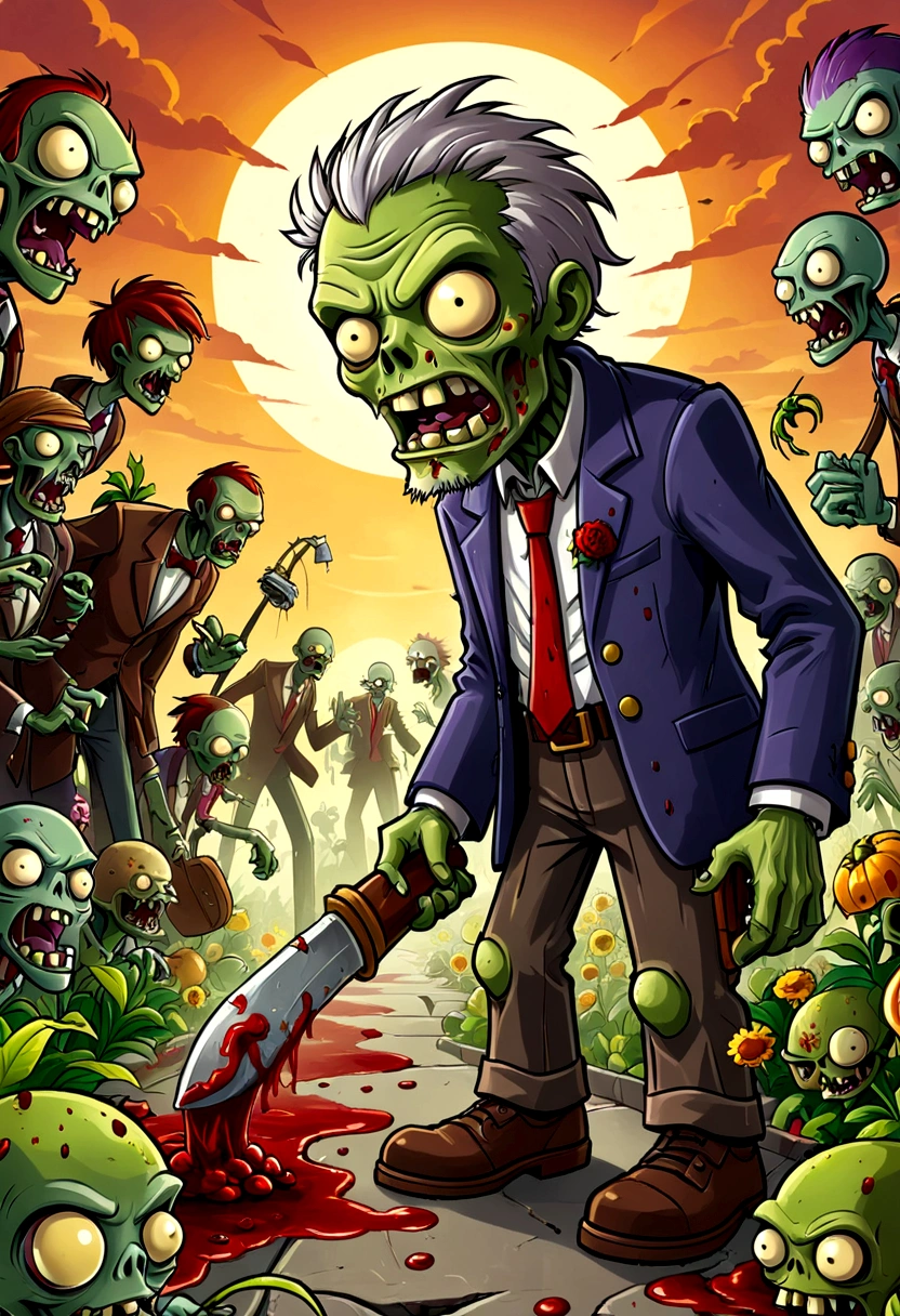 Plants vs. Zombies,game,fear,bloody,Old,Zombies,Art Illustration,