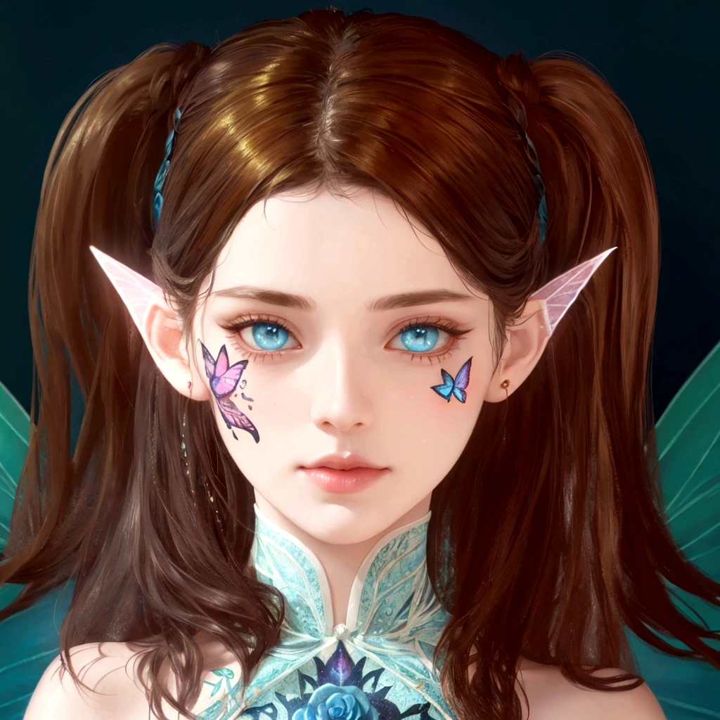 beautiful fantasy eye, beautiful fairy portrait,flower tattoo, butterfly decor, fantasy concept,pretty girl face,photo realism, cinematic rendering, ray tracing, highest quality, highest detail, Cinematic,8K, Ultra-HD, Natural Lighting, Moody Lighting, Cinematic Lighting