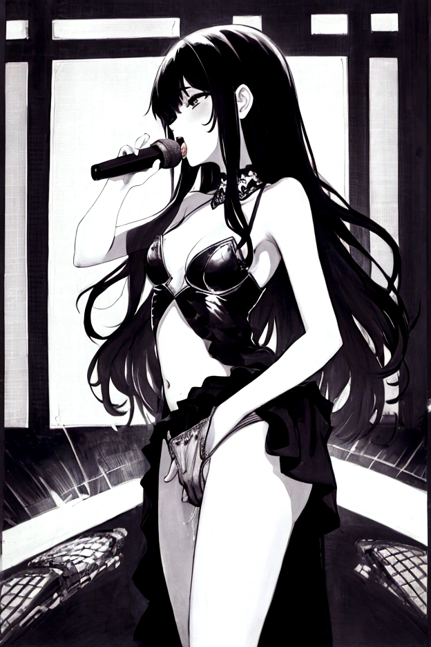 Idol, Masturbation, pussy juice, orgasm, In front of the audience, microphone, Panting, One hand in panties
