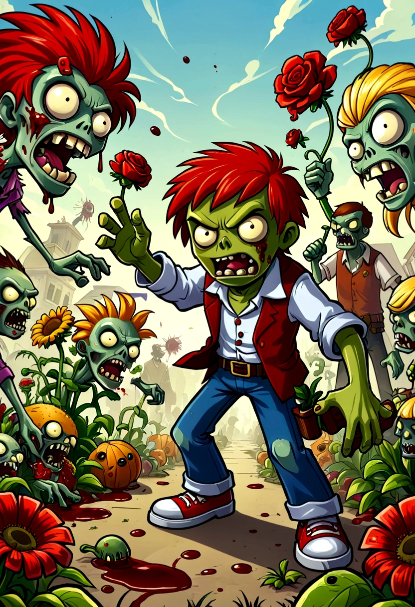 Plants vs. Zombies,game,fear,bloody,Old,Zombies,Violence,Exaggerated art illustration,