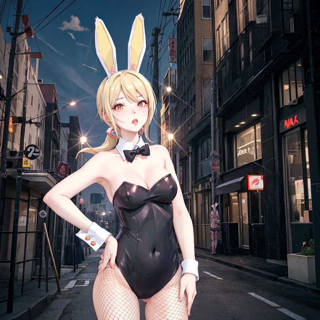 Scary face、anime character Bunny ears付き and a black bodysuit standing in a city street, Fishnet tights、Bunny girl, サイバネティックなBunny earsを着けている, Playboy Bunny, Bunny ears付き, Bunny Punk, with big Bunny ears, Bunny Suit, Lola Bunny fan art, with long floppy Bunny ears, Kagamine Rin, Bunny ears, Playboy Style, thug_character, wearing a Bunny Suit