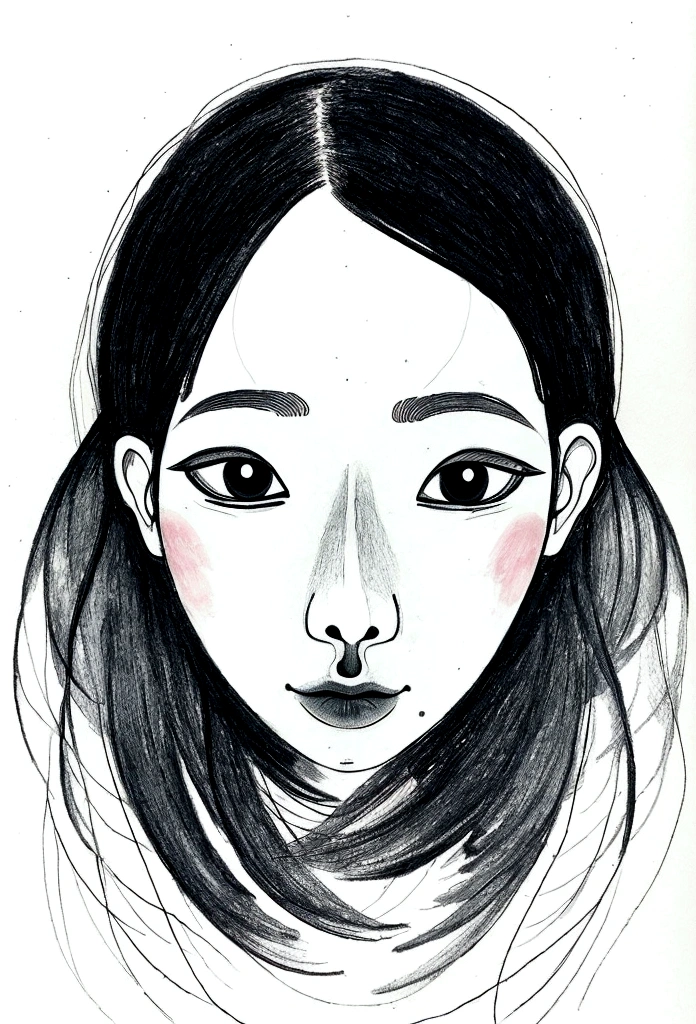 Draw a ghost with no eyes, nose, and mouth hanging upside down from the ceiling like a Japanese horror movie