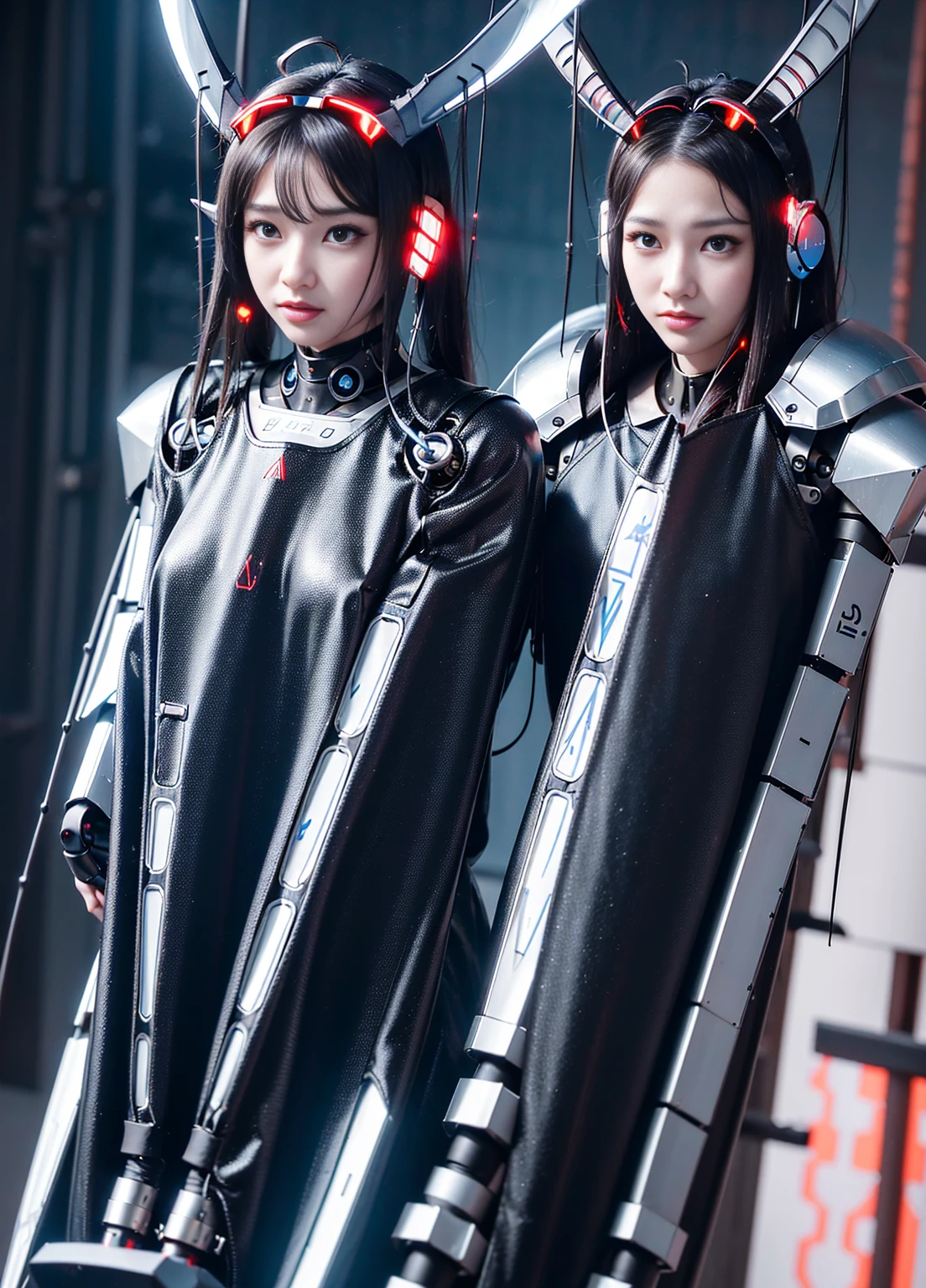 Super Detail, High Detail, high quality, best quality, High resolution，a robot valkyrie，Beautiful female robot,beautiful clear face(Rain waves_haneame：1.5)(Transparent face mask covering)，girl 1、best quality、masterpiece、超High resolution、Wearing a futuristic suit、Arad woman with red mechanical wings and sword, A girl wearing a blacK shiny mechanical cyber armor.., Cyberpunk Anime Girl Mecha, anime robotと有機物が混ざり合う, Mechanized BlacK ValKyrie Girl, 完美的anime robot女人, cute robot girl, Female mecha, A simple futuristic robot, Beautiful girl robot, Beautiful robot character design,((Super realistic details))， Realistic character art rendering 8K, anime robot、(red glowing eyes)、(There is a sword)、((Mai Shiranui))、long and high ponytail、((mechanical clothing:1.3))、((attacK posture:1.K、(((best quality)))、(((Mechanical headgear:1.3)))、(((well groomed face:1.3)))、(((expressionless)))、(((Internet headphones:1.3)))、(((long ear antenna:1.6)))、(((Animation related)))、(((The machine&#39;s eyes glow red:1.3)))