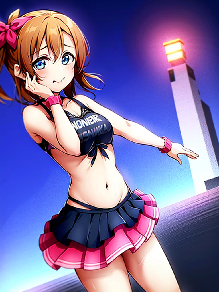 1girl, solo,(best quality),(masterpiece:1.1), kousaka honoka, superhero, leotard, bare legs, boots, gloves, hands on hip, looking_at_viewer, Face full of scars、Skin shiny with sweat、 injured scared girl、 crying wet bursting out eyes, real tears streaming down face, ultra-detailed eyes,bandaid on face,covered with mud,expression of despair,Illumination that emphasizes shiny sweat{{{Spread }}},(crotch rope walking:1.0), blue eyes, city backdrop, cute, clear facial skin