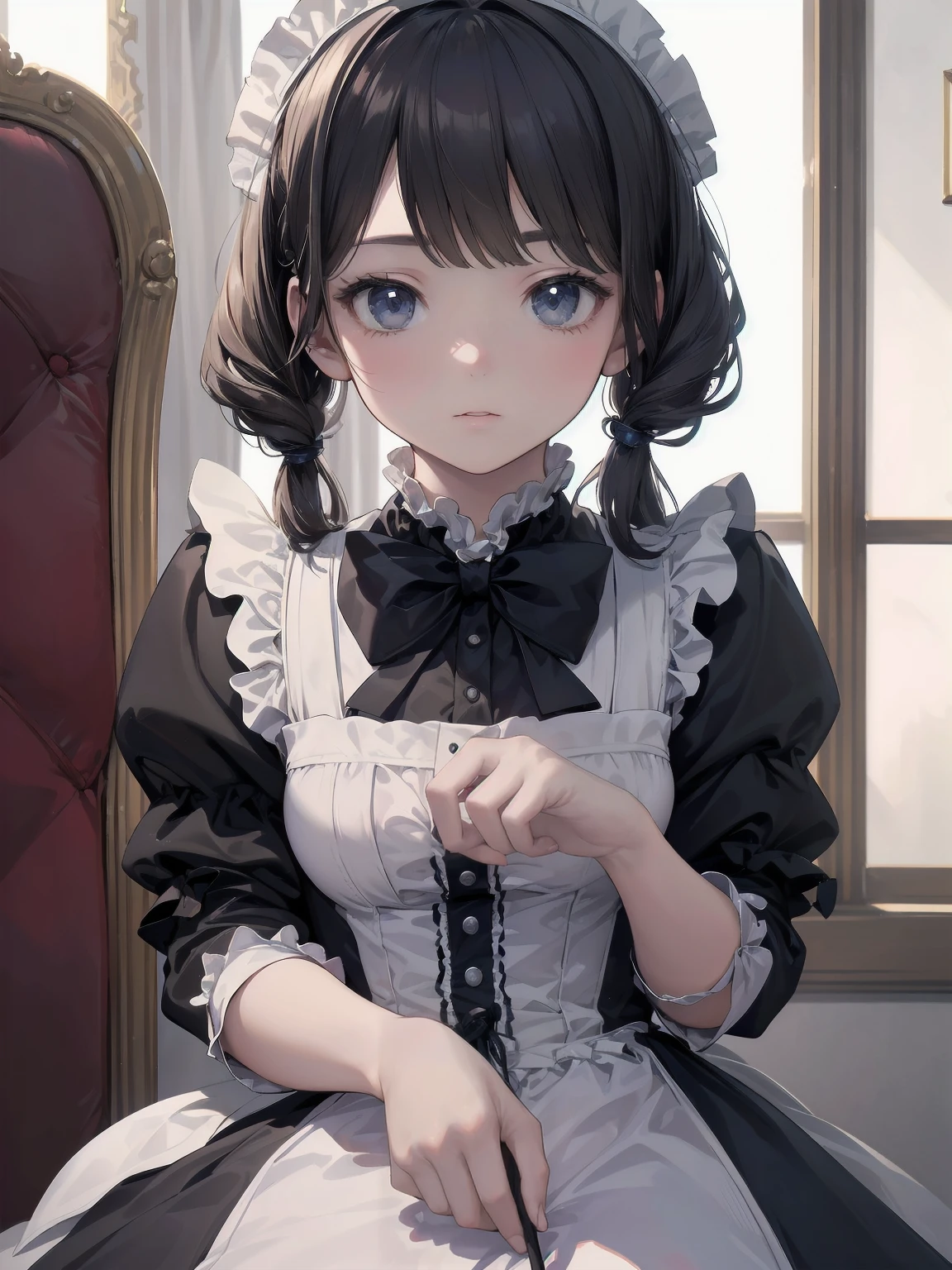 (Highest quality、16K、masterpiece、Ultra-high resolution、Victorian era、Photorealistic:1.2)、A delicate Lolita girl, aged 13、Loli  Maid、