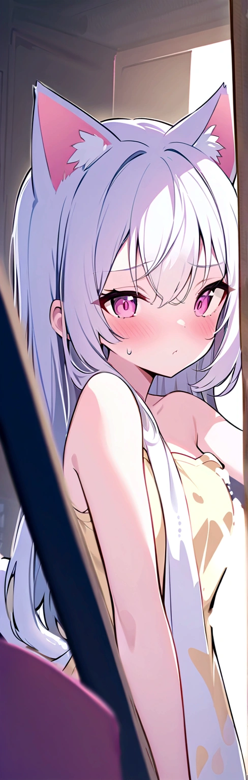 one girl, angel, angel wing, angel ring, cute, naive, beautiful, white hair, love me, sex, heart eyes, all fours, flat chest