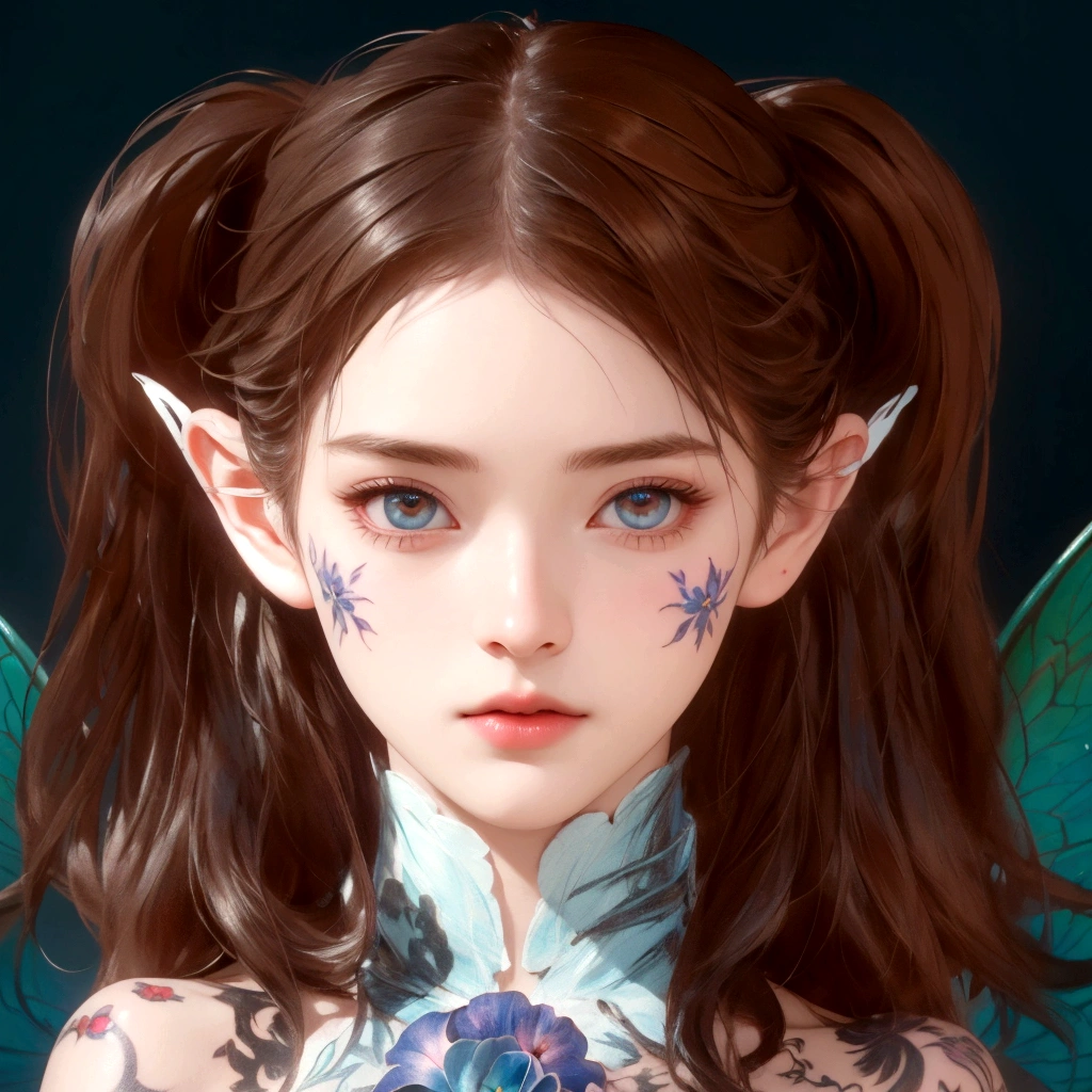 beautiful fantasy eye, beautiful fairy portrait,flower tattoo, fantasy concept,pretty girl face,photo realism, cinematic rendering, ray tracing, highest quality, highest detail, Cinematic,8K, Ultra-HD, Natural Lighting, Moody Lighting, Cinematic Lighting