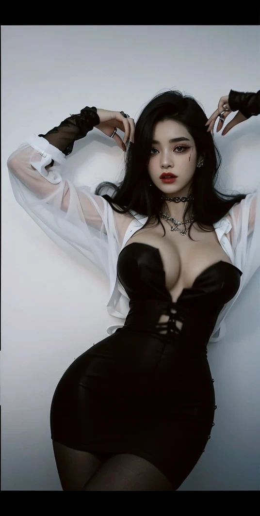 a close up of a woman with long black hair using a chokehold, cruel korean goth girl, 18-years old, pale goth beauty, dilraba dilmurat, 1 7 - year - old goth girl,  korean, 1 8 I, 2 , goth girl aesthetic, xision wu, 2 4 years oldel, 1 6 years old