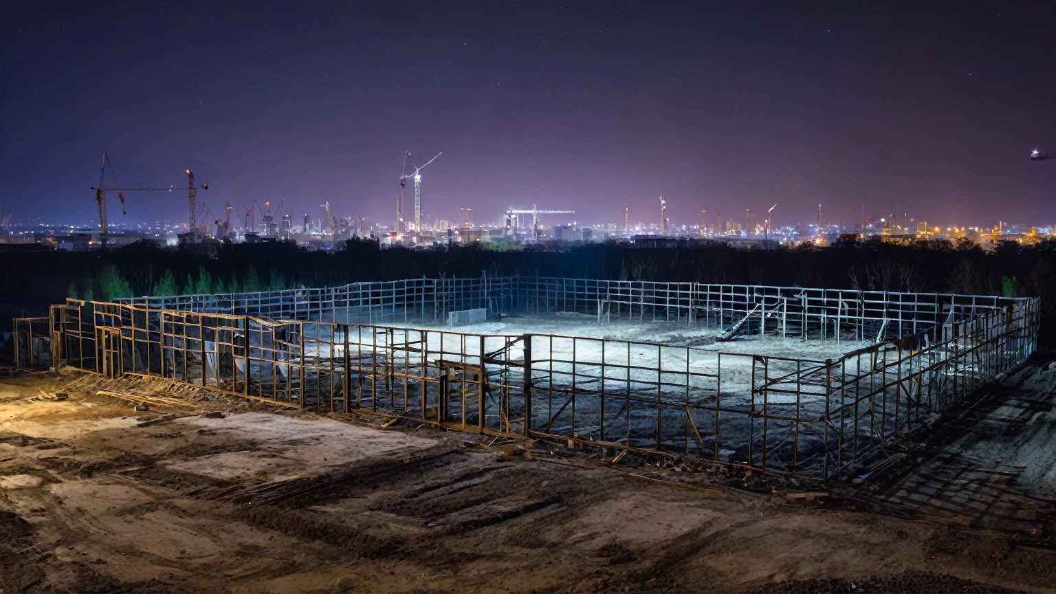 abandoned urban construction site at night time, background