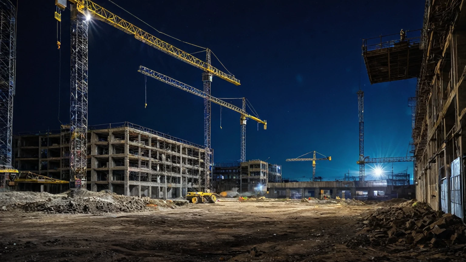 abandoned urban construction site at night time, background